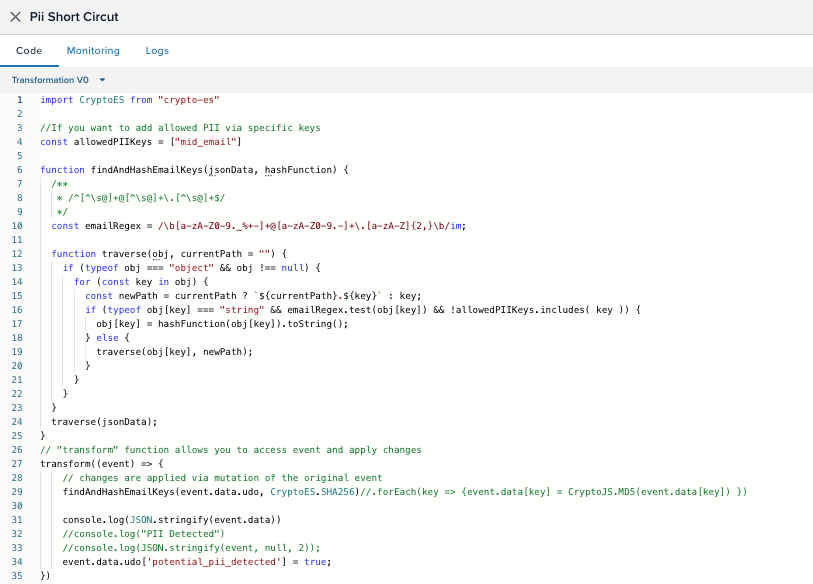 Data transformation function code Data transformation function code
