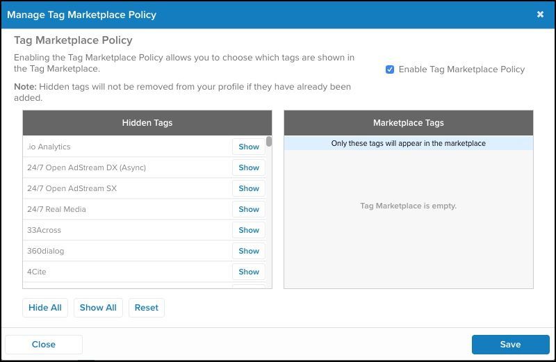 Manage Tag Marketplace Policy