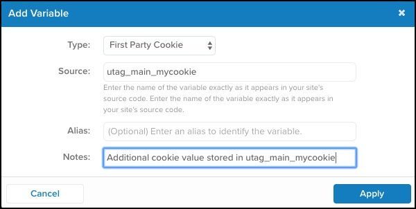 Add First Party Cookie variable