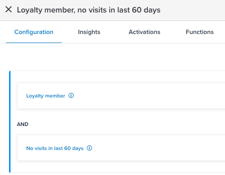 audience of loyalty members with no visits in the last 60 days