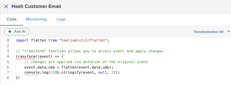 Functions code editor with the functions writer panel open. Functions code editor with the functions writer panel open.