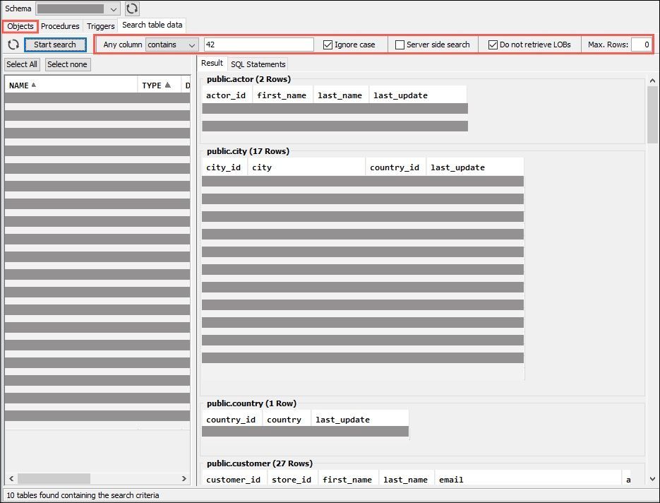 DataAccess Running Queries on AudenceDB_EventDB Using SQL WorkbenchJ_Search Tables Objects Tab